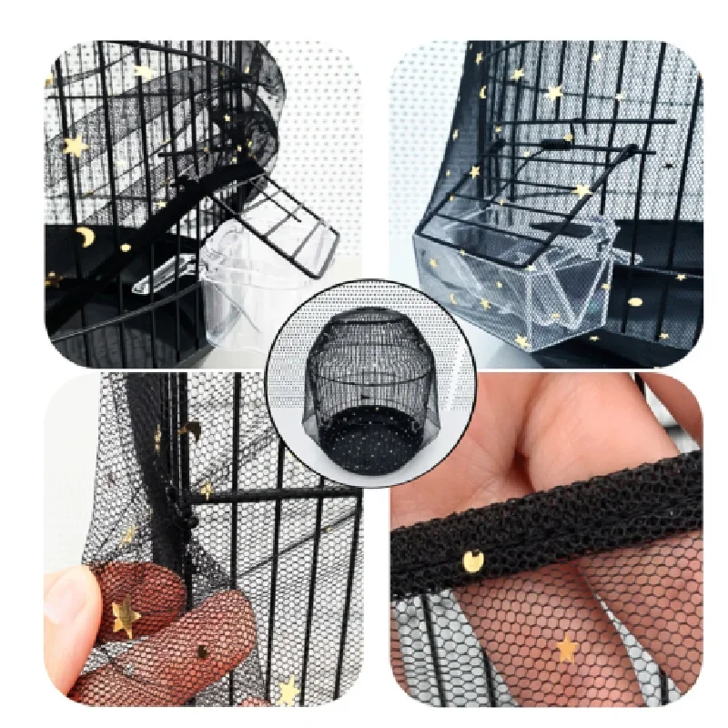 Universal Bird Cage Cover 360 Degrees Covering Bird Cage Mesh Net Elastic Soft Seed Guard Skirt For Home bird cage cover bird cage accessories
