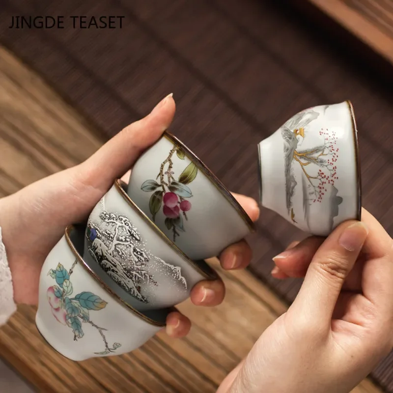 Chinese Ru Kiln Crockery Tea Cups ChaZhan Anti Scaling Retro Teacup Ceramic Multicolor Master Personal Single Cup Drinkware tea cup