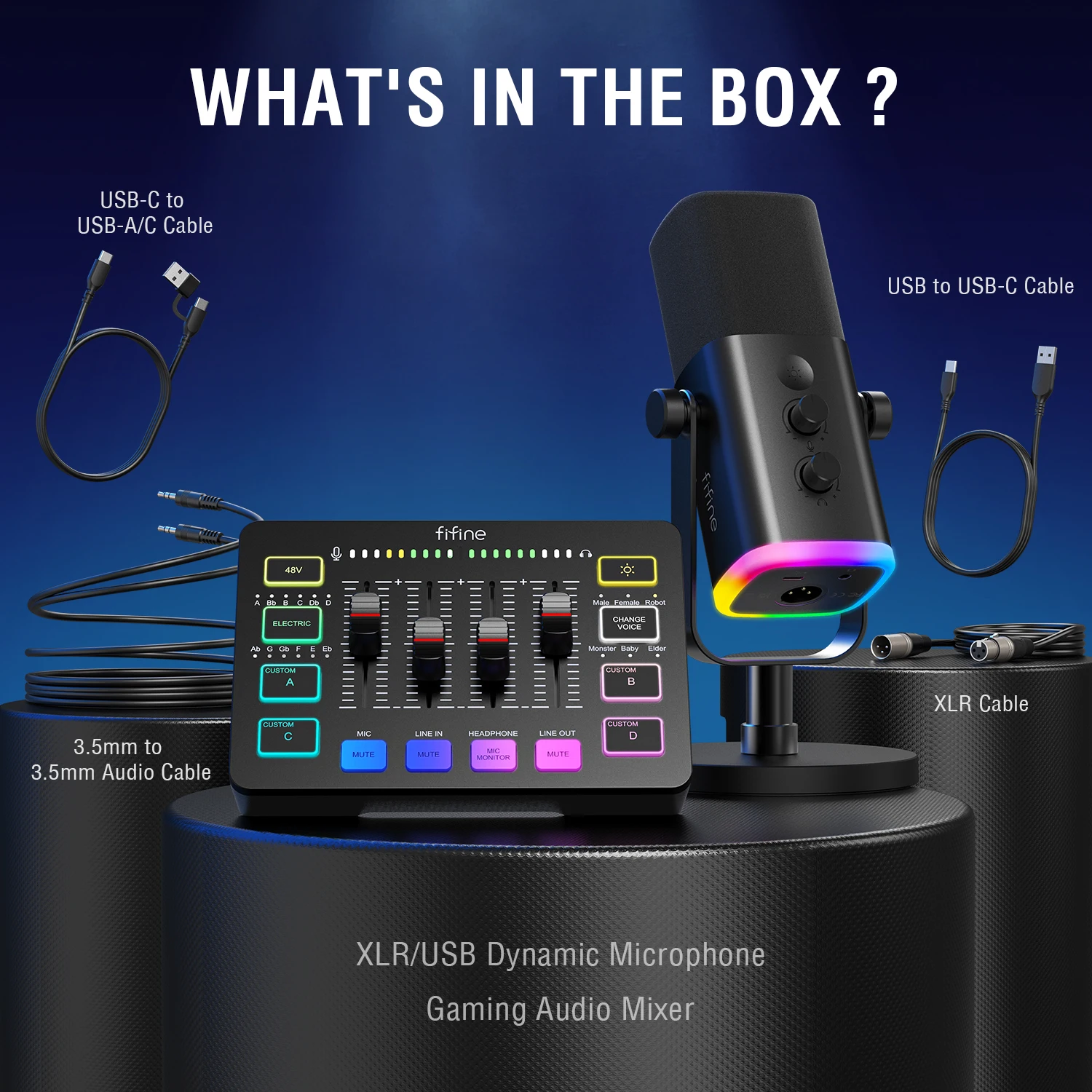 FIFINE All-in-One Podcast Kit with RGB Audio Mixer,Streaming Studio Set with Dynamic Mic for PC Gaming Recording-Ampligame KS5 images - 6