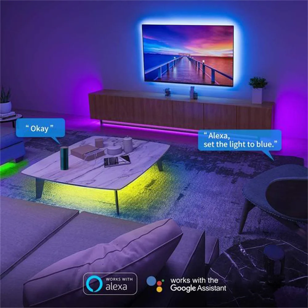 WiFi LED Strip Light Tuya Smart Life Flexible Light Lamp USB Desktop Screen TV BackLight Diode Tape Support Alexa Google 2