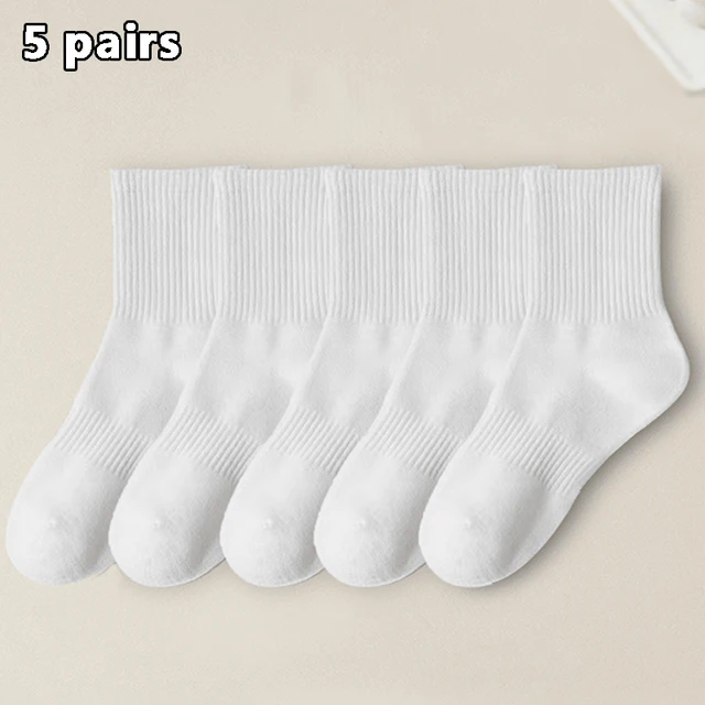 5 paires de chaussettes blanches en coton pour hommes, nouveau Style, douces et respirantes, longues, de sport, d'été et d'hiver, grande taille 1