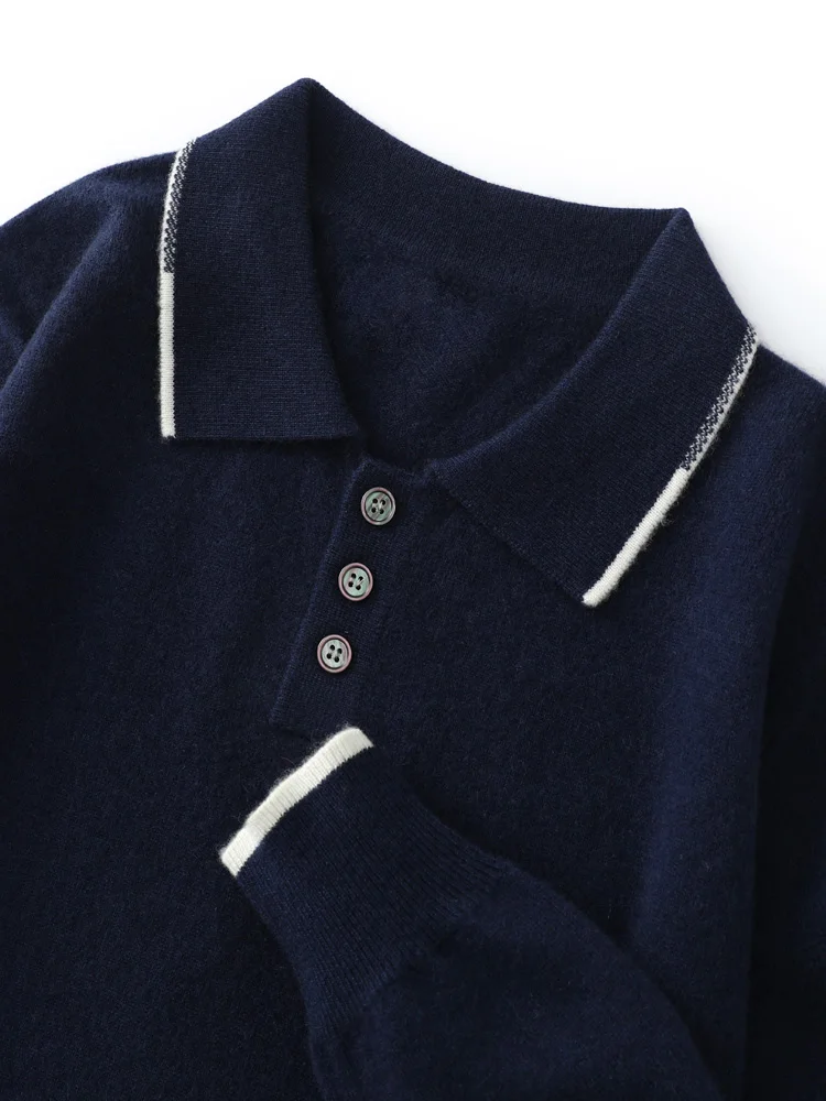 Men's 100% Cashmere Polo Sweater Autumn Winter Basic Smart Casual Long Sleeve Pullover Cashmere Knitwear Soft Comfy Clothing Top 4