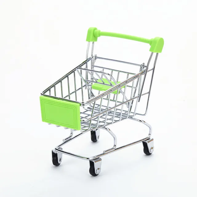 Baby Pretend Toy Supermarket Hand Trolley Mini Shopping Cart Desktop Decoration Storage Toy Gift Makeup Sponge Storage Rack 1