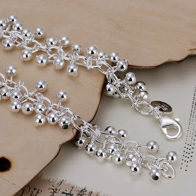 Charms Fine 925 Sterling silver bracelets bead chain fashion cute nice women grapes Bracelet wedding Jewelry party - 3