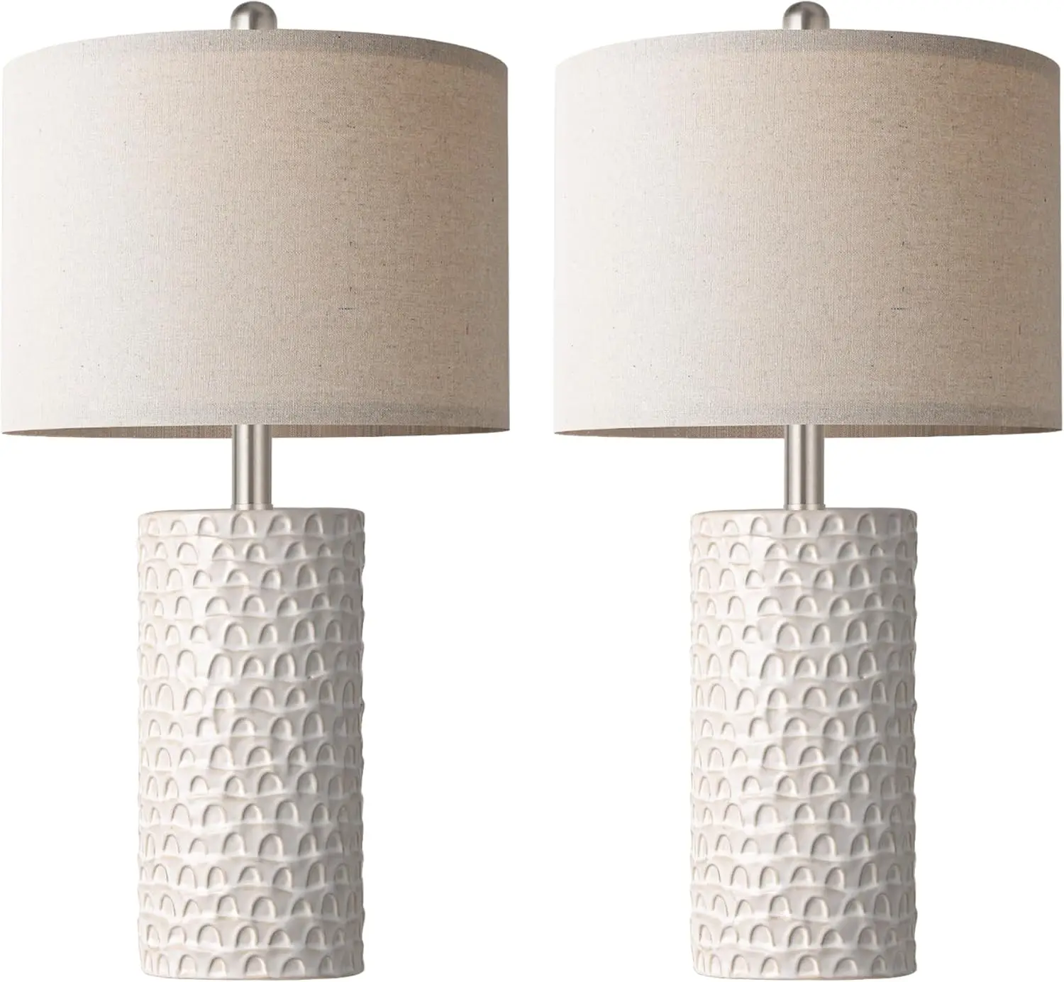 Ceramic lamps with linen shade in cozy living room