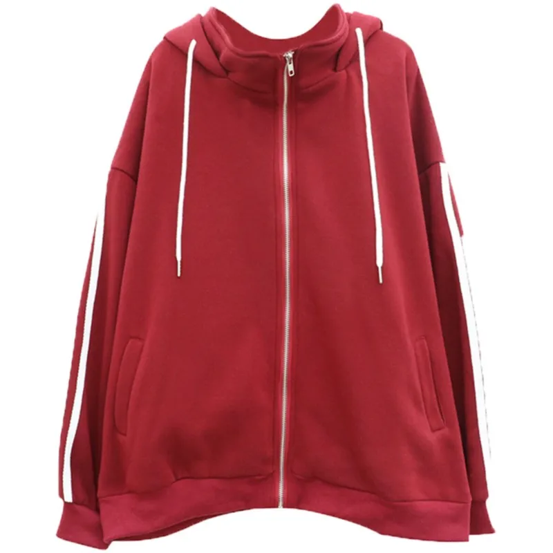 

Sweatshirt Hoodie Oversize Hooded Cardigan Sweatshirts Black Women Clothes Stripe Zip Up Hoodies Autumn Women Tops Long Sleeves