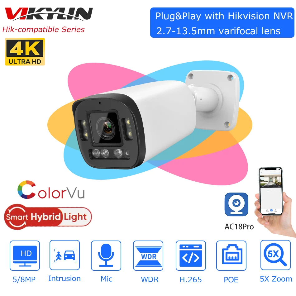 

Летняя распродажа, совместимая с Hikvision IP-камера 5MP 8MP 5X Zoom ColorVu Bullet POE 2,7-12 мм со слотом для SD-карты, 2-стороннее Аудио наблюдение