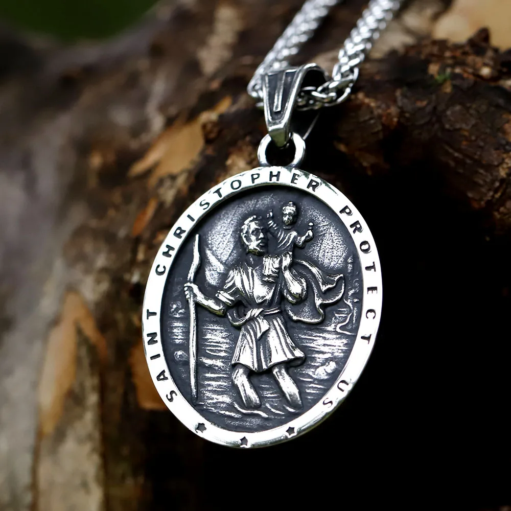 Weddinen Saint ST Christopher Necklace for Men Boys Stainless Steel Jewelry  St. Christopher Pendant Chain，ST Religious/Protector/Travel Medal Necklace  Religious Gift (Black) - Walmart.com