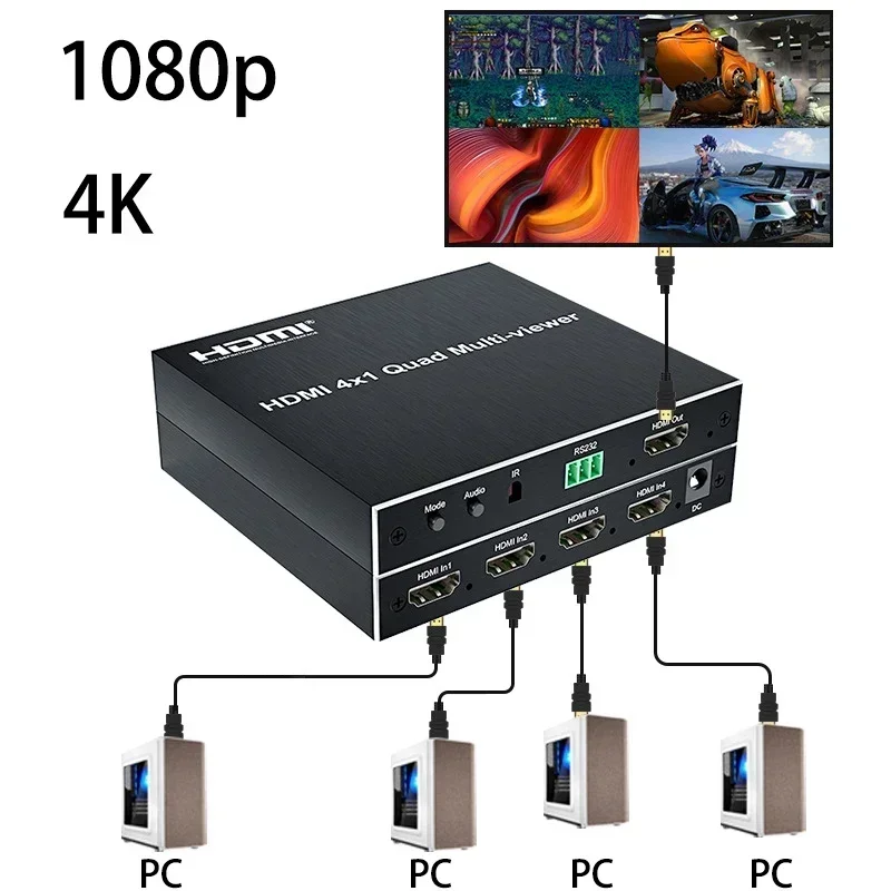 4K 4x1 HDMI 멀티뷰어 1080P 4포트 HDMI 멀티뷰어 쿼드 스크린 분할기 4입력 1출력 심리스 스위치 디스플레이
