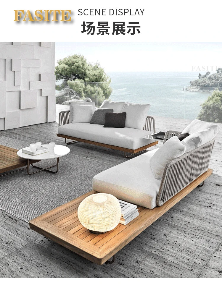 Description Picture 5 of itemOutdoor sofa, sun protection, waterproof rattan chairs, Nordic rope woven teak wood, solid wood garden,tea table furniture