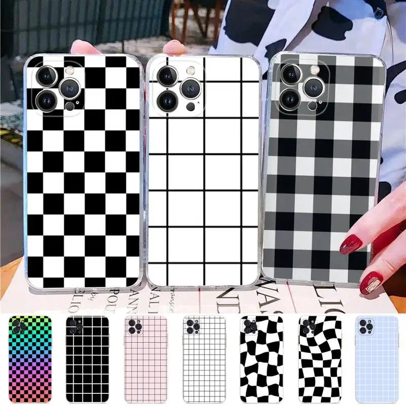 Checkerboard Plaid Black White Square Phone Case Silicone Soft for