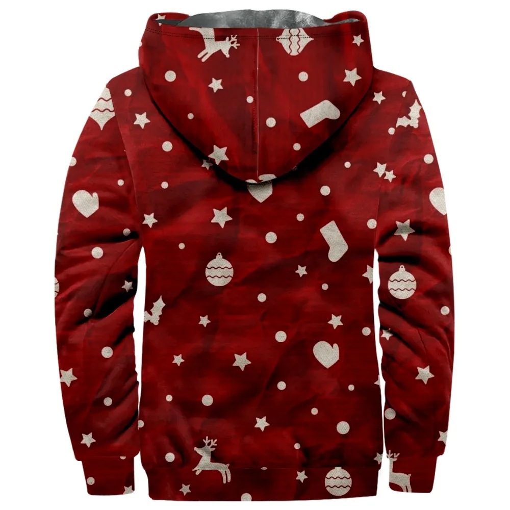 New Christmas Cotton Coat Hooded Sweater Casual Print Long Sleeve Zipper Sweater Thick Cotton Coat Winter a08