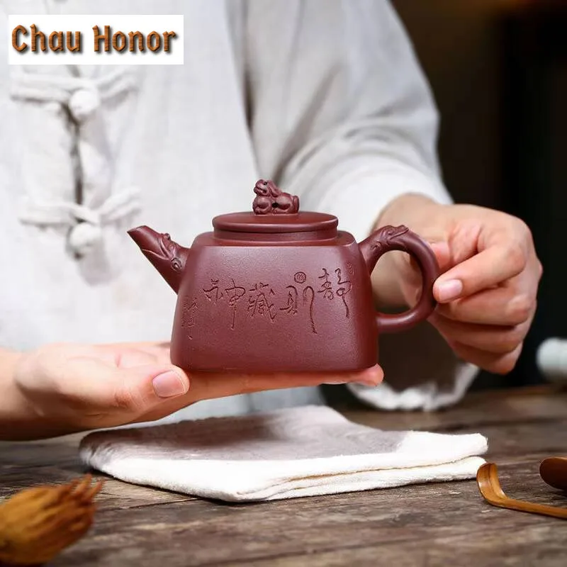 280ml Classic Yixing Purple Clay Handmade Teapot Raw Ore Zhu Mud Filter Tea Pot Household Zisha Quartet Kettle Tea Set Supplies