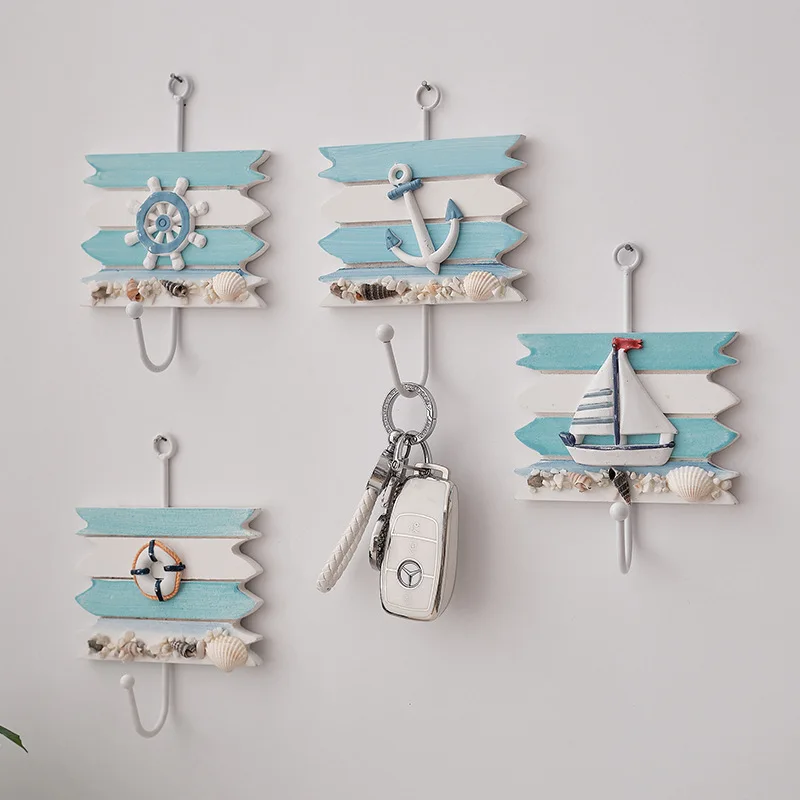 Mediterranean Style Hooks Decorative Wall Hook Nautical Coat Hanger Ocean Decor Key Hanger Beach Wall Home Decoration Wood Decor 3