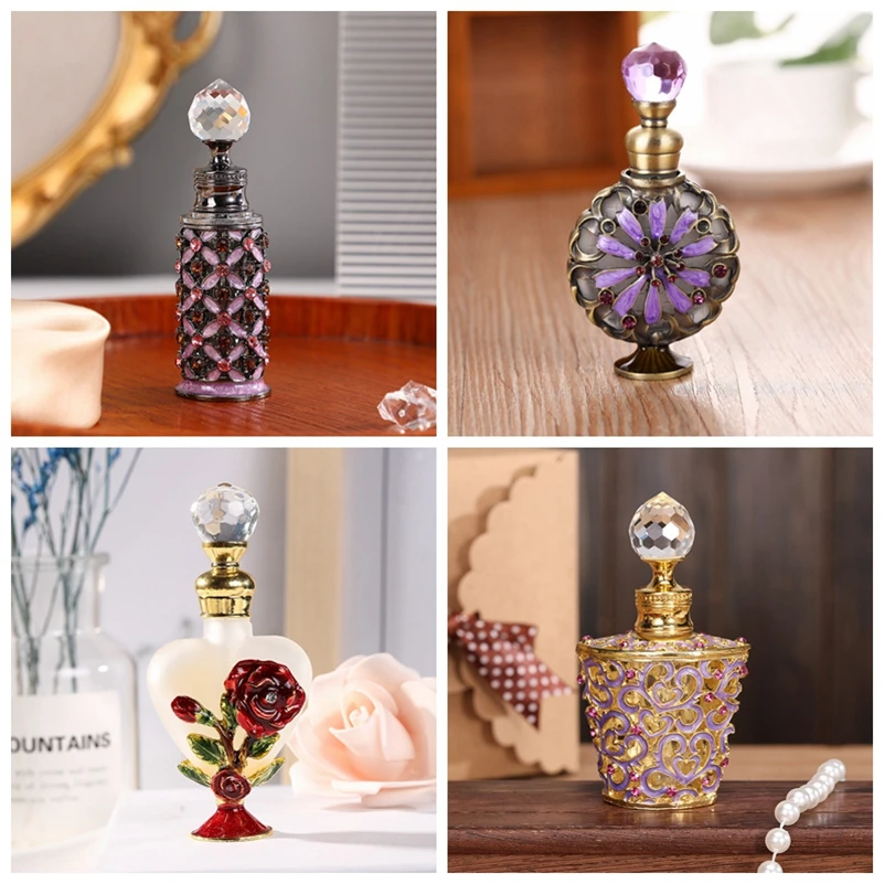 Multicolour Dubai luxury enamelled alloy perfume bottle with essential oils Arabian Middle Eastern style empty bottle new multicolour double layer large capacity jewelry storage box with lock wood pu jewelry earrings jewelry box