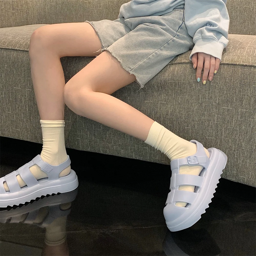 Roman Sandals For Women 2023 Summer Women Thick Sole Sandals Fashionable Simple Solid Color Women Gladiator Shoes