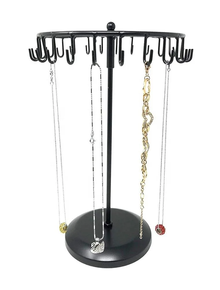 Présentoir à Bijoux Rotatif, 14 ", 23 Crochets, Noir, Court, 8.27x5.9x13.8