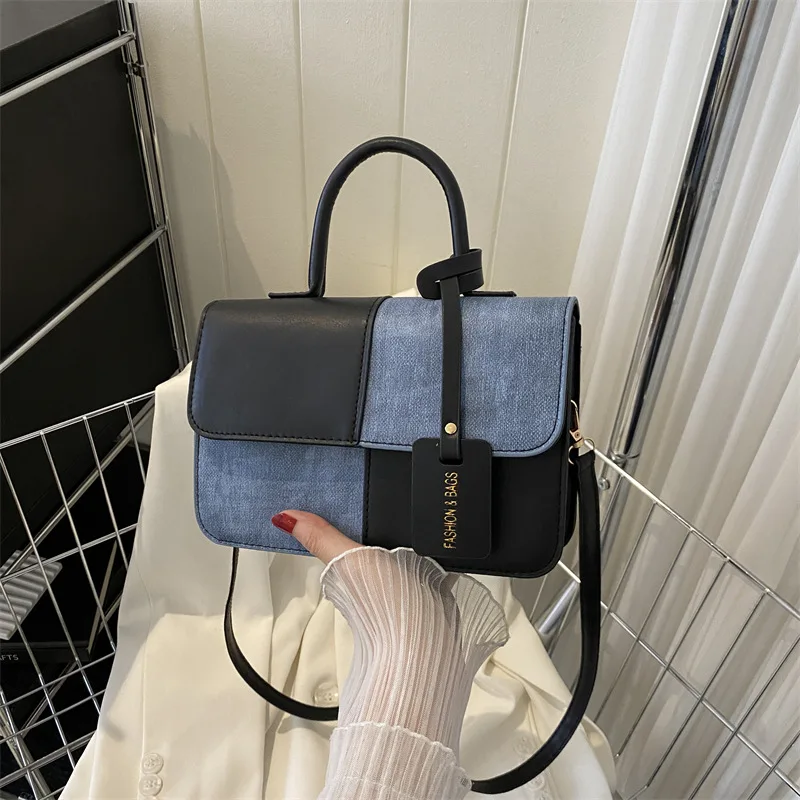 Women Fashion Stitching Textured Handbag 2023 Summer Commute Western Style Shoulder Messenger Bag Square Bag for Women