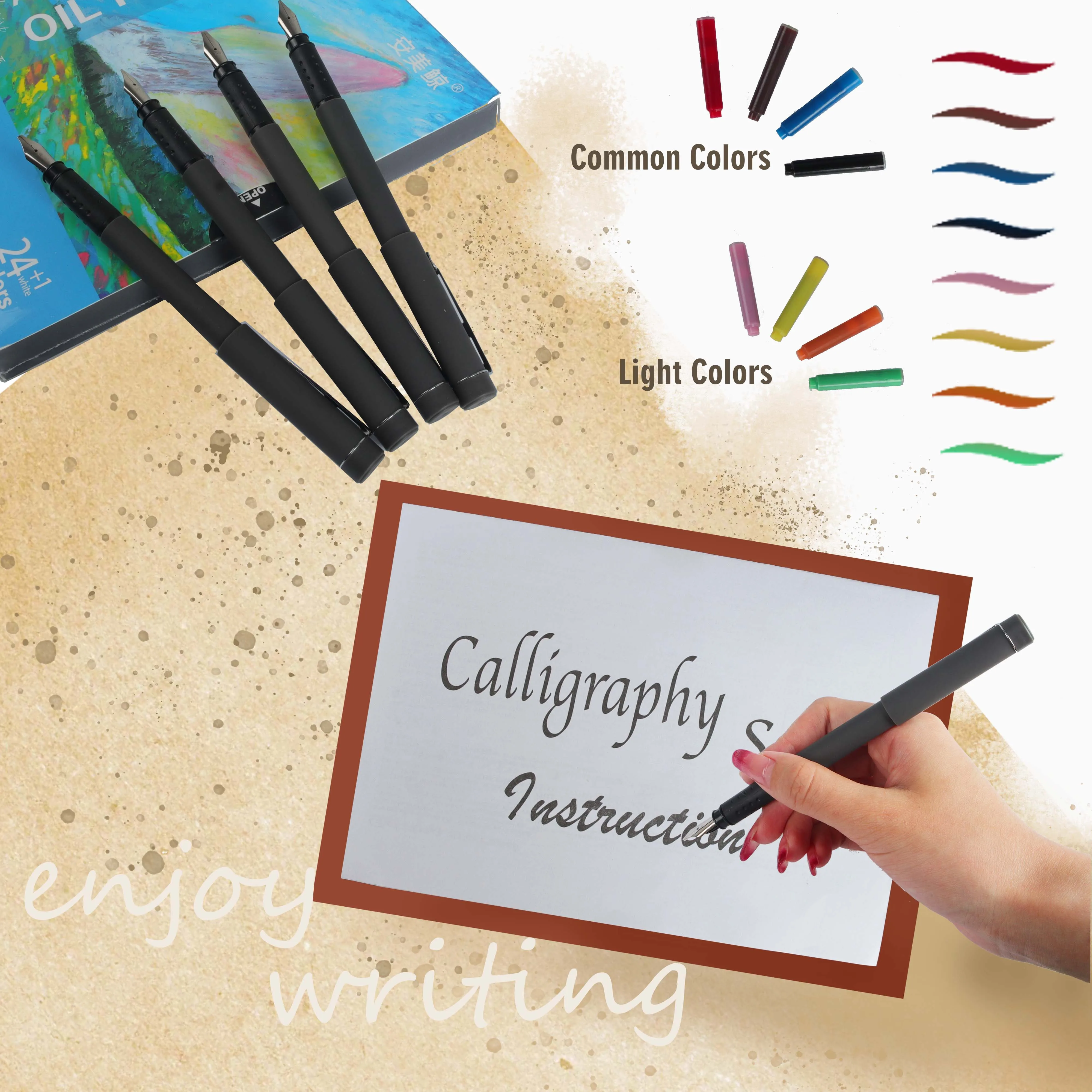 Calligraphy Pen Set 35pcs/Set with Pen Holder Nibs Colorfull Ink Sac Rocker Blotter Comic Art Supplies Statione SeamiArt