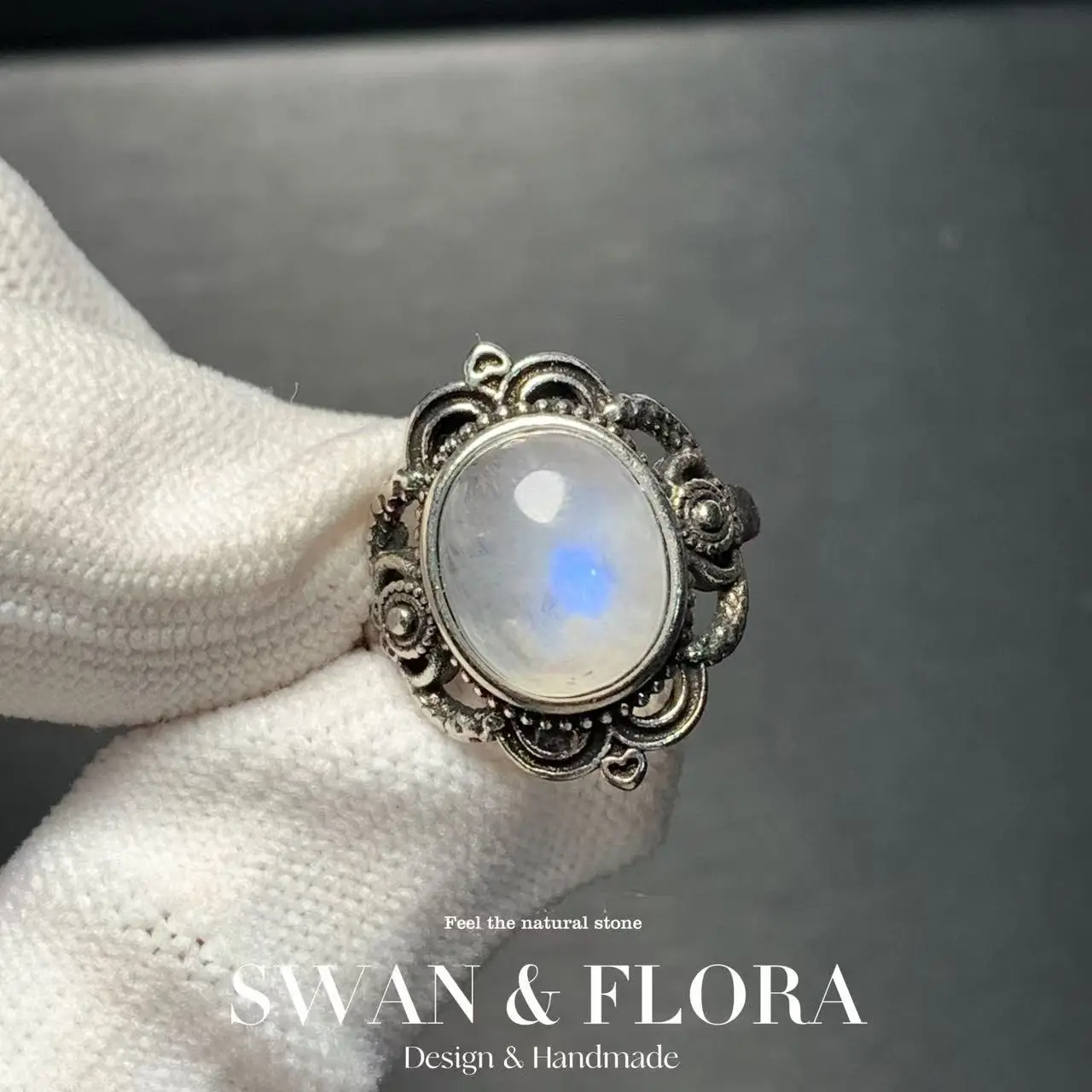 MM Natural BLUE Moonstone Ring Adjustable Female  Ring Jewelry for Women Gift Wholesale High Quality Vintage Fine