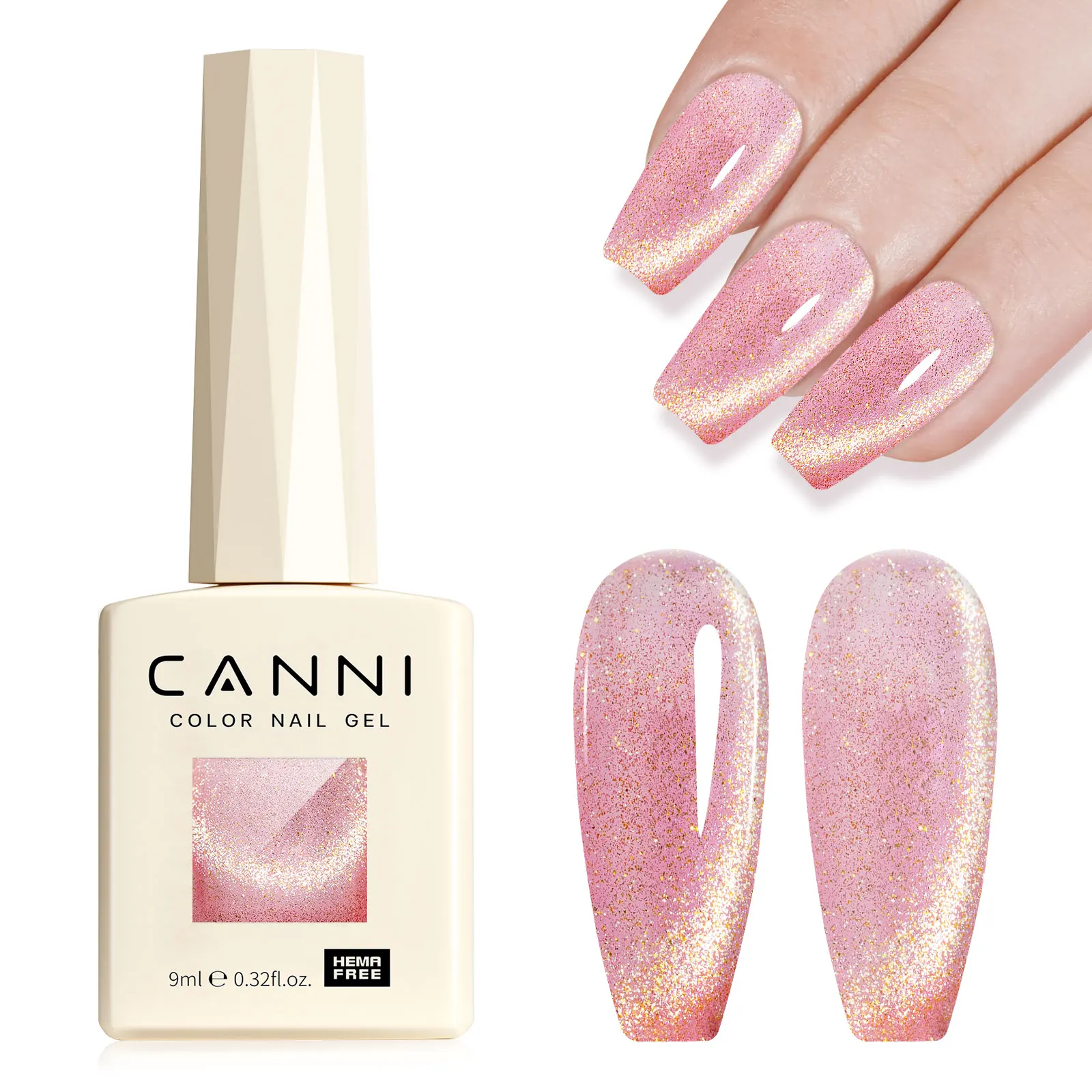 CANNI Super Glossy Glitter Cat Eye Nail Gel Polish - Hema Free Diamond Top Coat, Semi-Permanent UV LED Varnish
