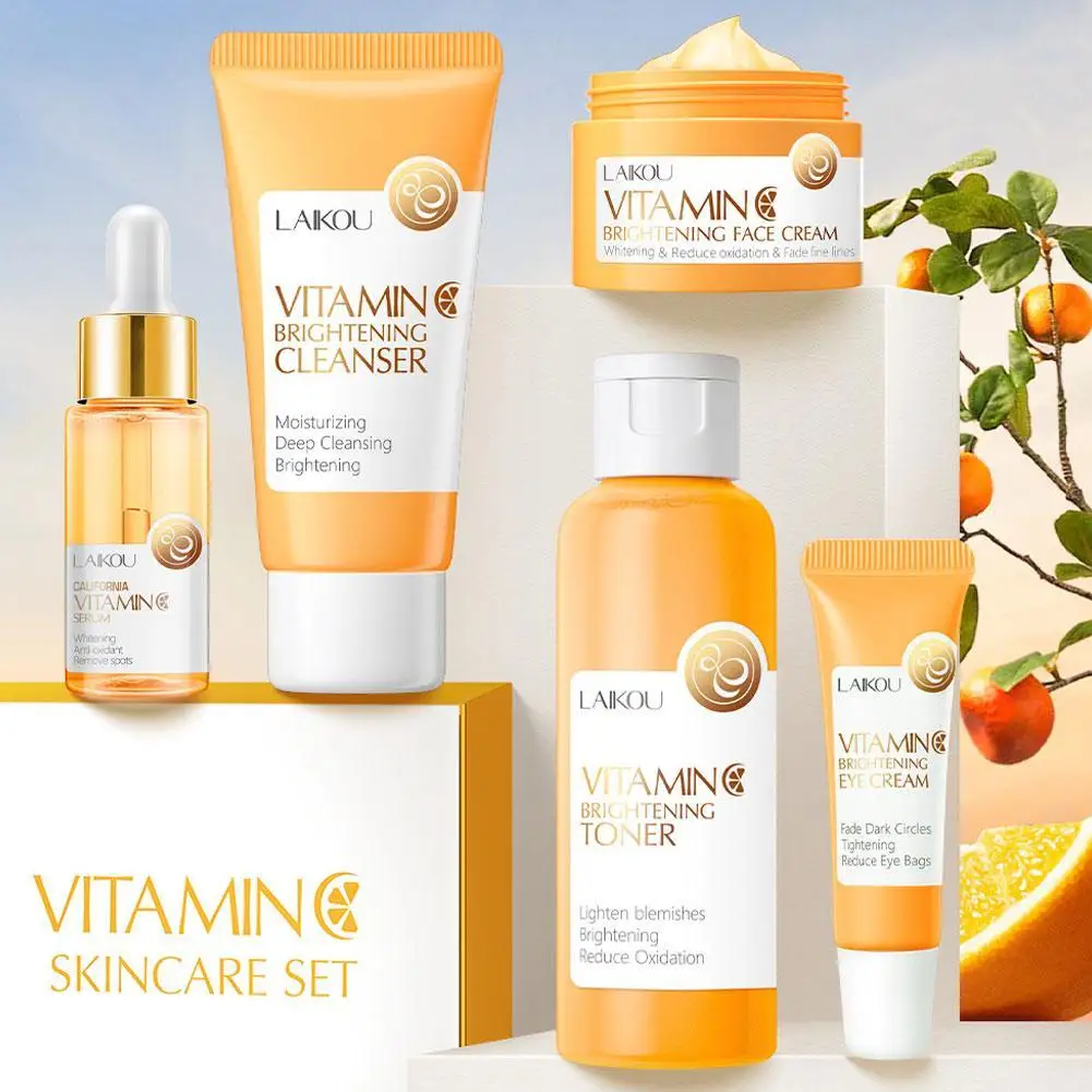 

LAIKOU Vitamin C Facial Whitening Care Set Face Cleanser Fade Dark Circles Eye Cream Essence Lighten Spots VC Brightening Care