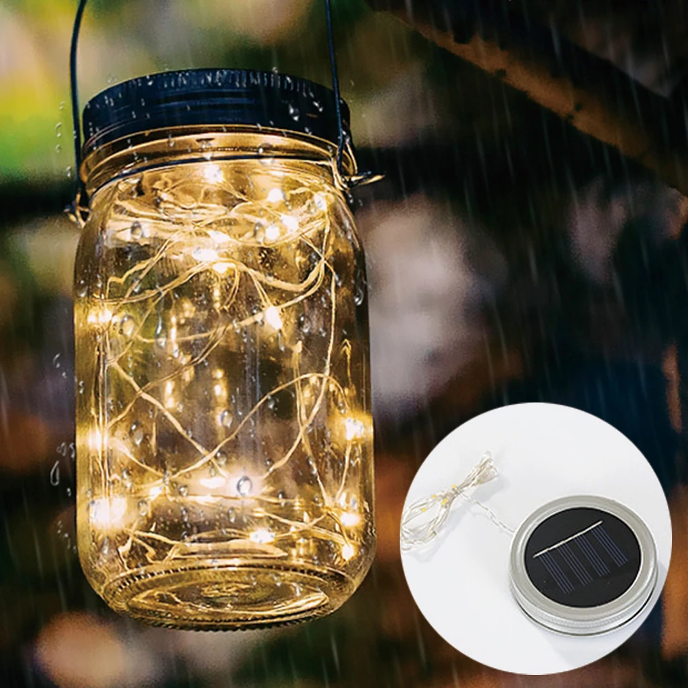 Solar Power Mason Jar Lid Lights LED Waterproof Fairy Light Mason Jar Lid String Lights Garden Christmas  Wedding Decor Garland 