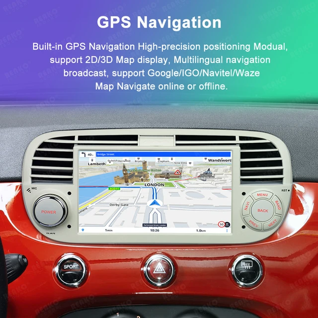 Fiat 500 2007-2015 CarPlay Android 10 système de navigation et multimédia  autoradio