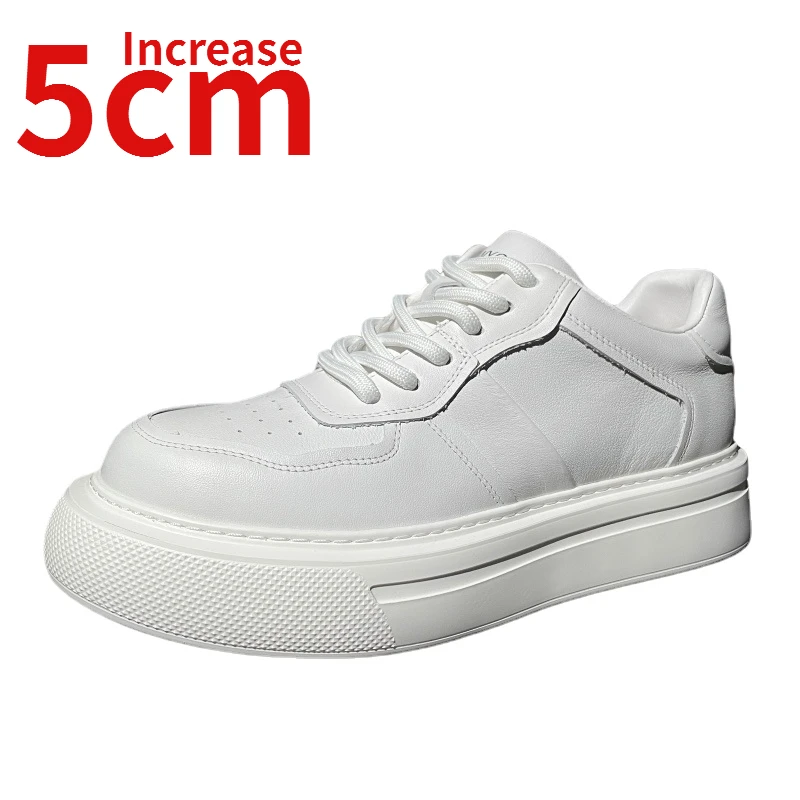 

European Elevator Sports Shoes Thick Sole 5cm Increased Height Pantshoes Shoes Men Genuine Leather Simple Casual Board Shoes Man
