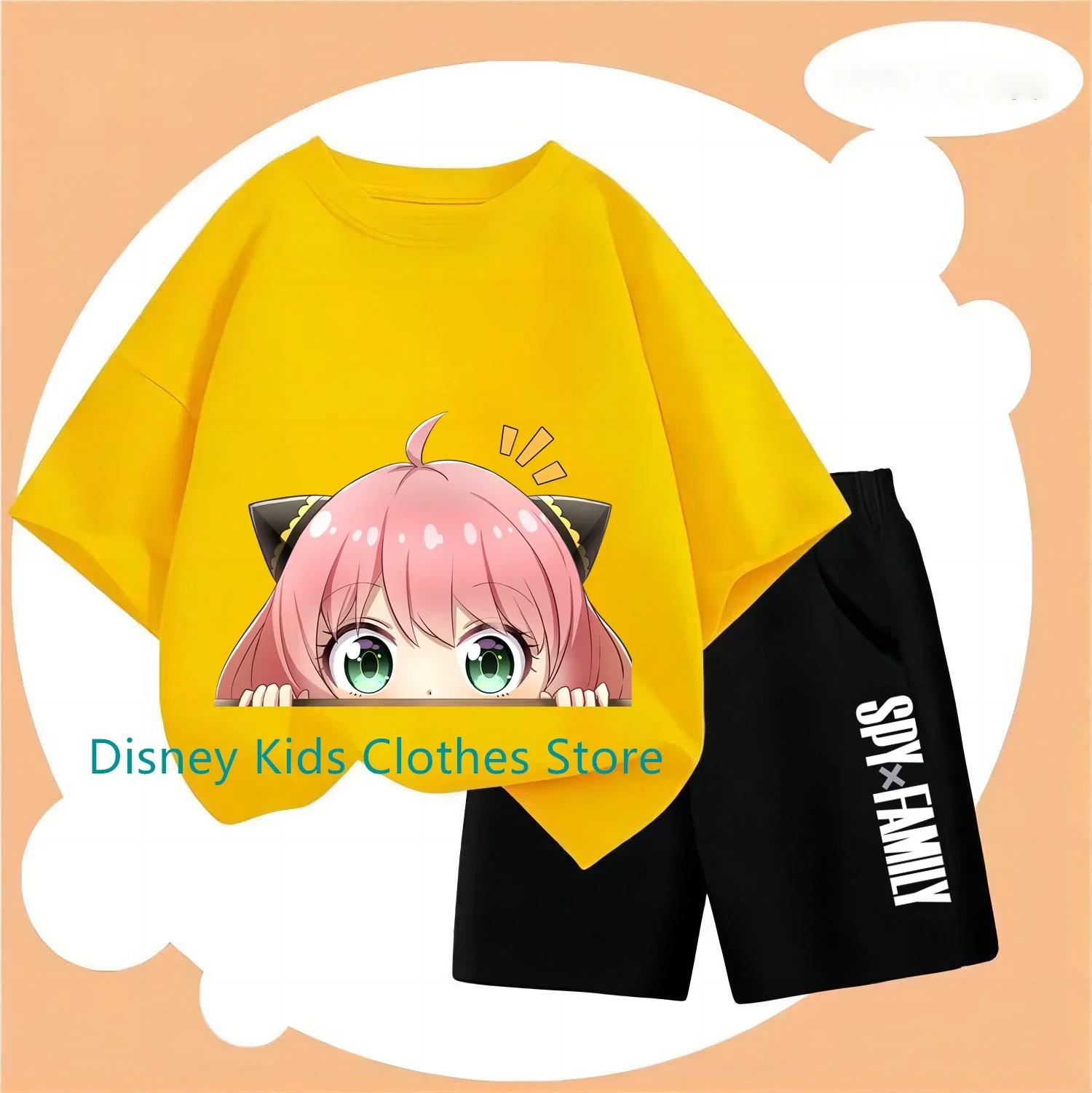 Japanese Anime Spy X Family Anya Forged Graphic Printed T-shirt Street Kids Clothing Fashion Short Sleeve Neutral T-shirt Sets 3