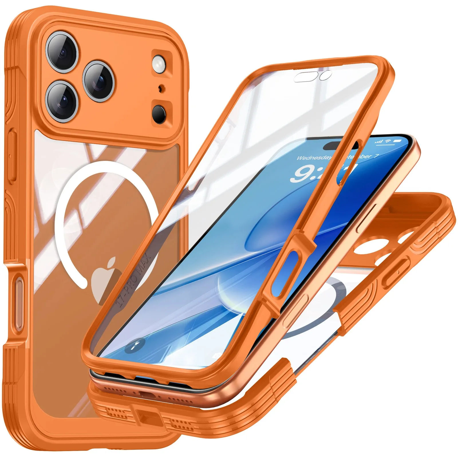 Transparent Magnetic Phone Case with Full Body Shockproof Protection and 9H Glass Screen Protector