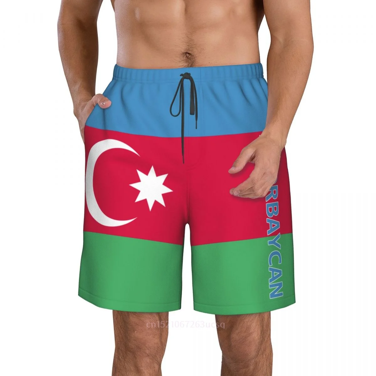 2023 Summer Polyester Azerbaijan Country Flag 3D Printed Men's Board Shorts Beach Pocket Running Summer Pants 2