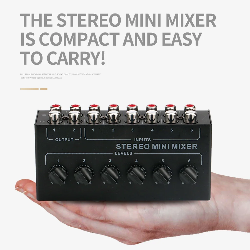 4 6 Channels Passive Mixer Audio Professional Audio Stereo Mixer Sound Portable RCA Input Ultra Low Noise for Live Studio audio mixer