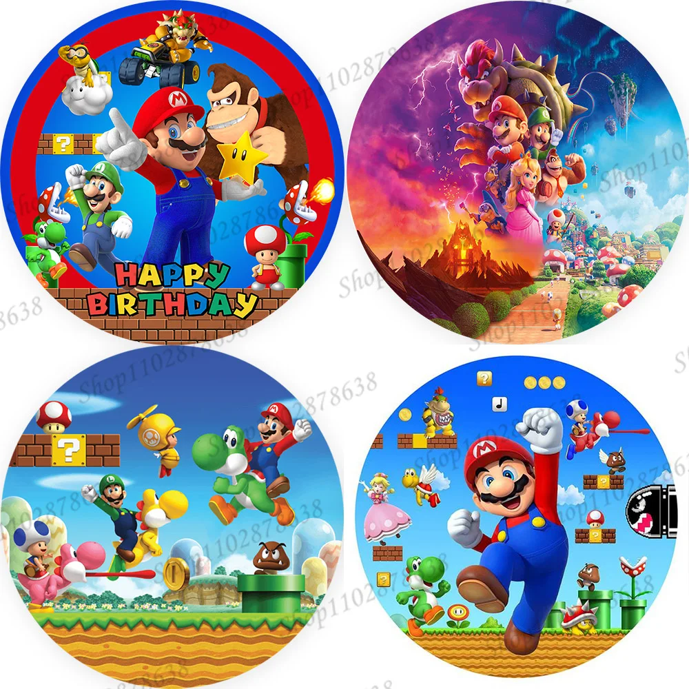 Super Marios Bros Back Drop Round Covers Ragazzi Bambini Festa Di Compleanno Sfondo Anime Game Decor Baby Shower Banner Puntelli Regalo