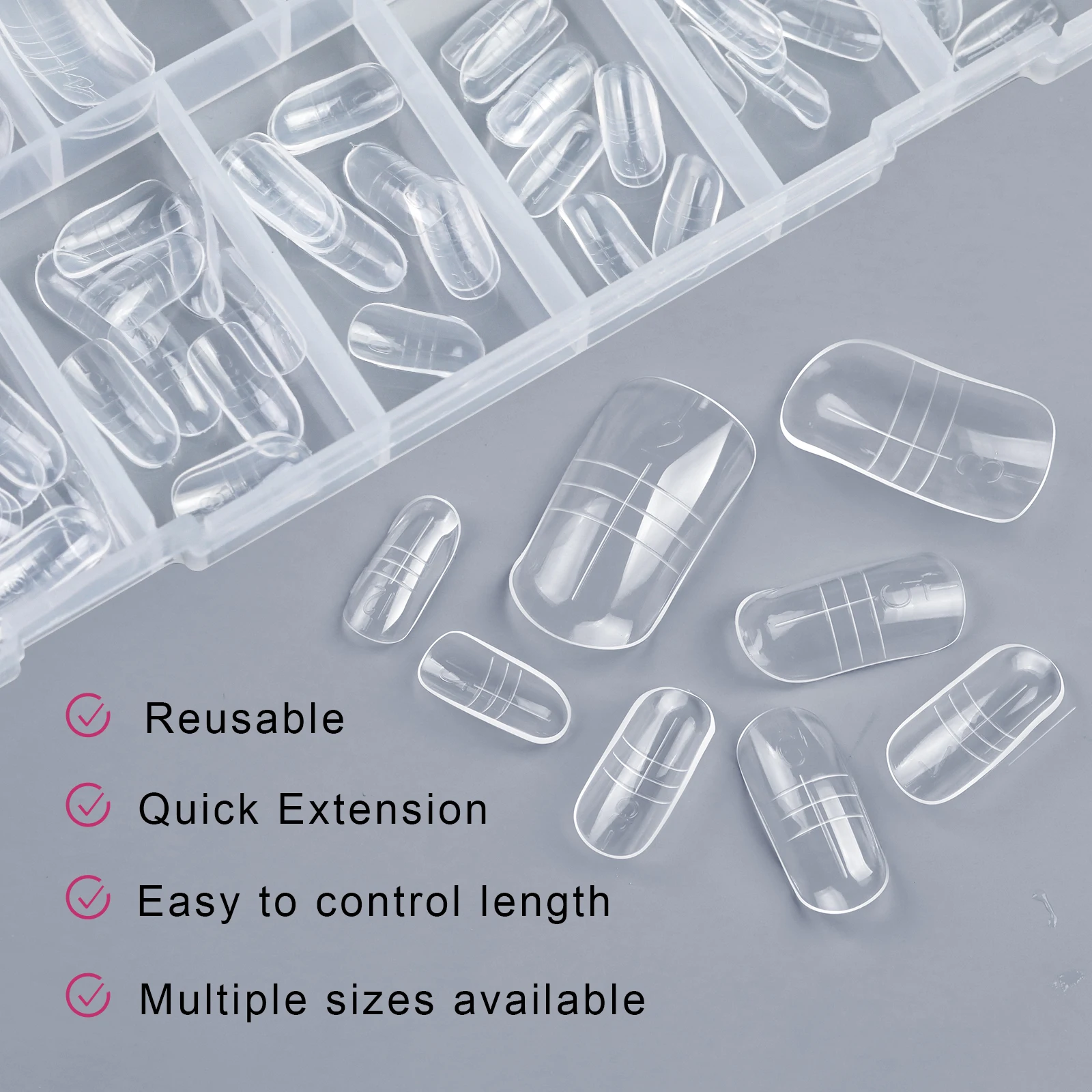 150 Stück Dual-Zehennagelformen, 15 Größen, wiederverwendbar, vollständige Abdeckung, falsche Spitzen, Poly-Nagel-Gel-Formen, Acryl-Zehennagel-Top-Formen zur Verlängerung – Detail 4