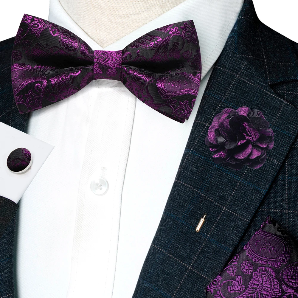Champagne Silk Jacquard Paisley Bow Tie Set - Pre-tied Bowtie Brooch Hanky  Cufflinks for Weddings  Business