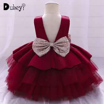 Infant Toddler Girl Birthday Baptism Party Dresses Elegant Burgunday Princess Dress for Girls Festival Evenning Prom Clothes 1