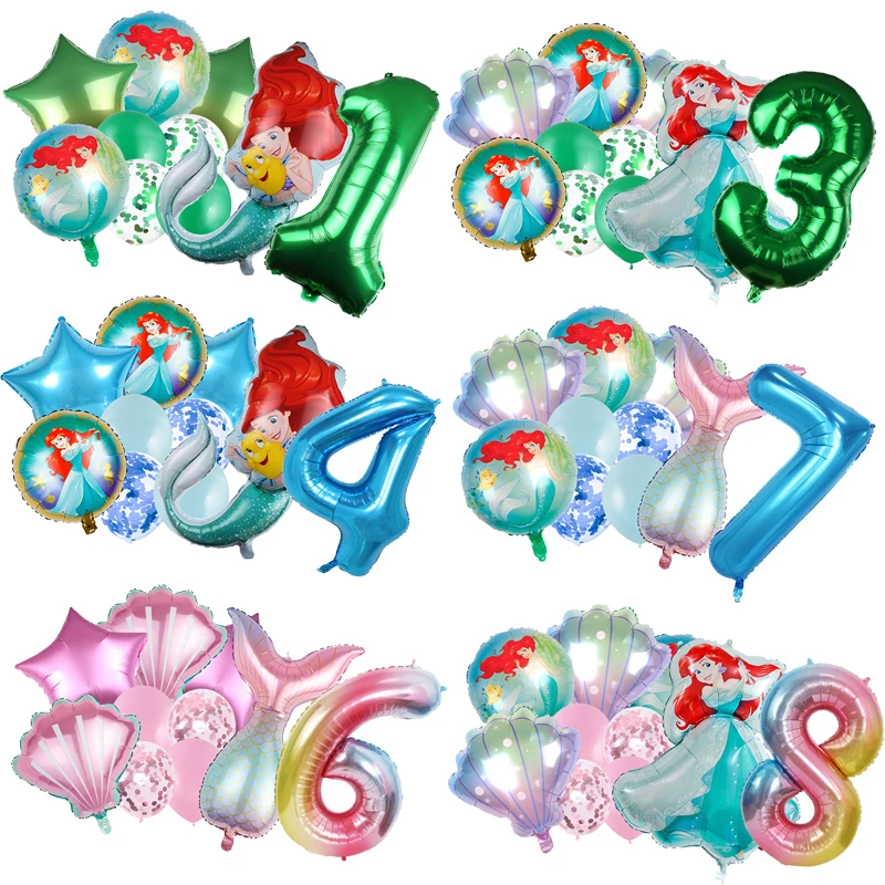 

Disney Little Mermaid Shell Humanoid Fishtail Balloon Theme Birthday Party Decoration Latex Aluminum Digital Balloon Baby Gift