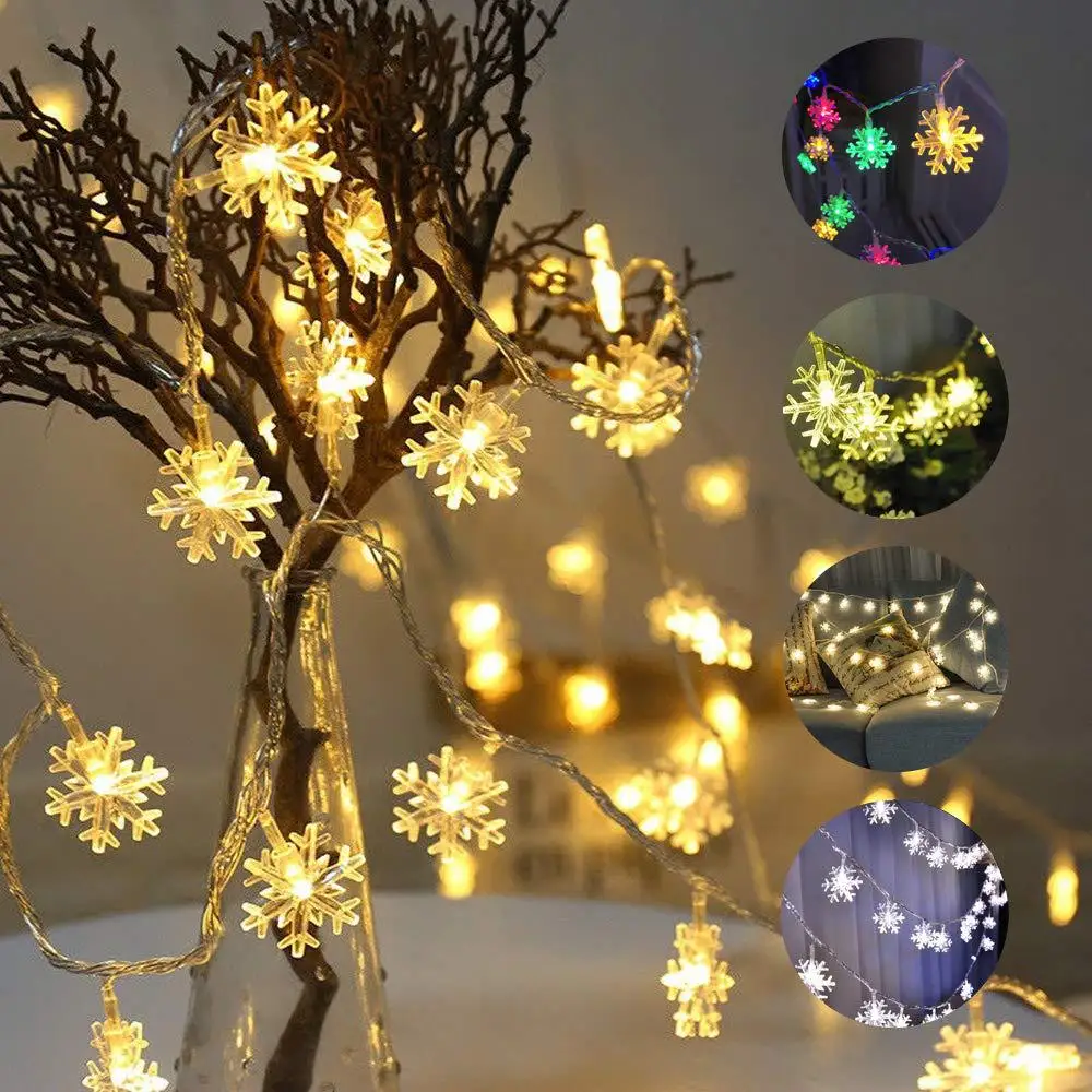 10/20/40/80LEDs Navidad Snowflake Fairy Lights Battery-operated Christmas Tree String Lights Garland Outdoor Garden Party Decor christmas snowflake light projector snow outdoor indoor laser projection lights party decor lamp eu uk us au