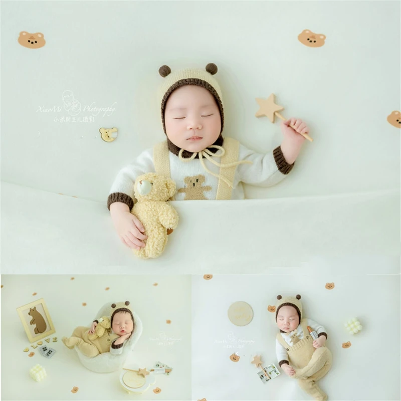 Newborn Baby Photography Props Cute Bear Knitted Outfit Posing Sofa Theme Mini Decorations Blanket Studio Shooting Photo Props new year christmas series hair accessories cute gifts sets children happy hairpins bracelets jewelry girls decorations headdress