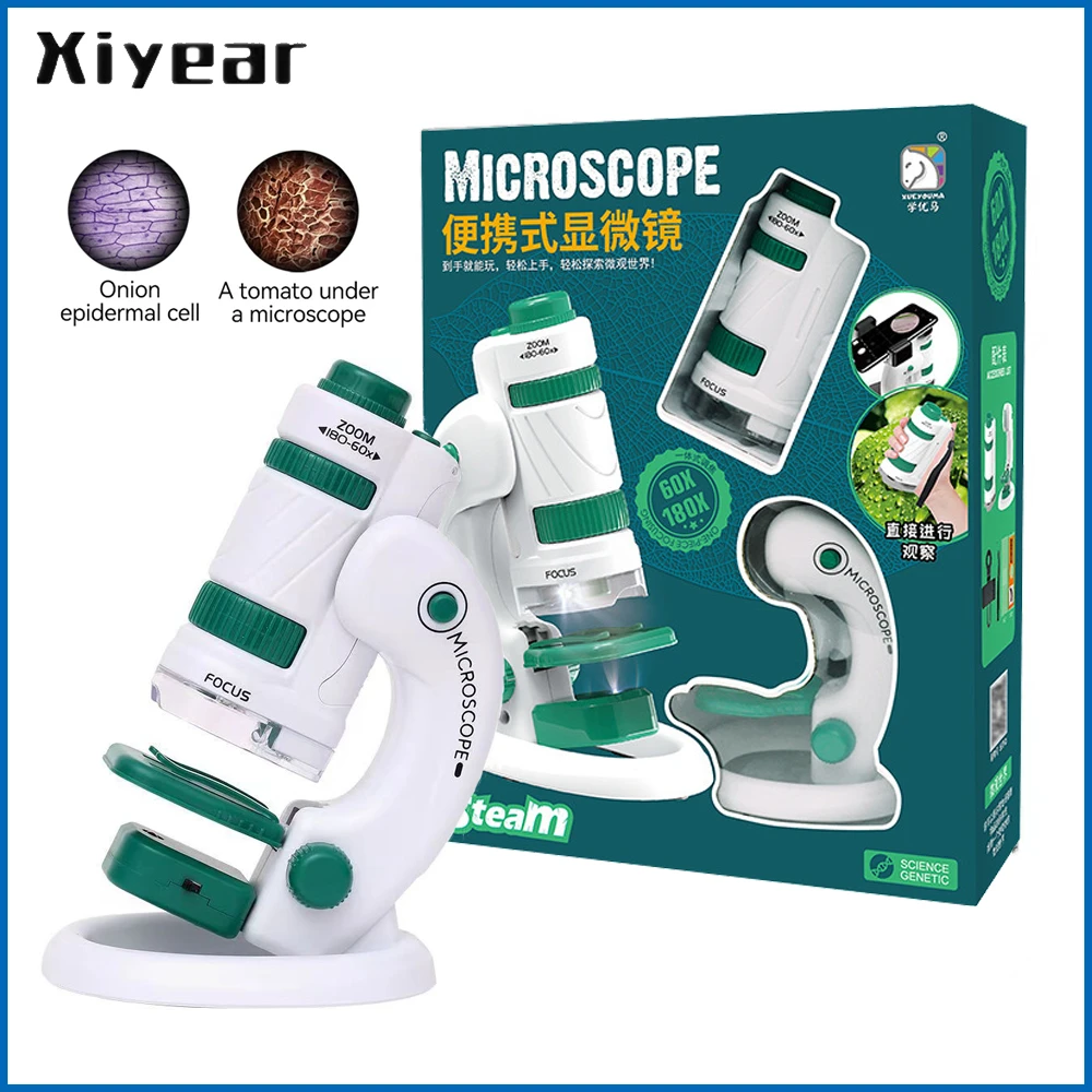 Kids Science Microscope Toy Kit 60180x Educational Mini Pocket