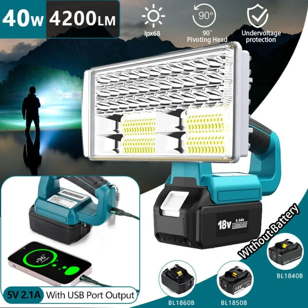

for Makita Light Cordless LED Work Light 40W 4200LM Jobsite Light Powered for Makita 14.4-20v DML801 DML802 Li-Ion Battery