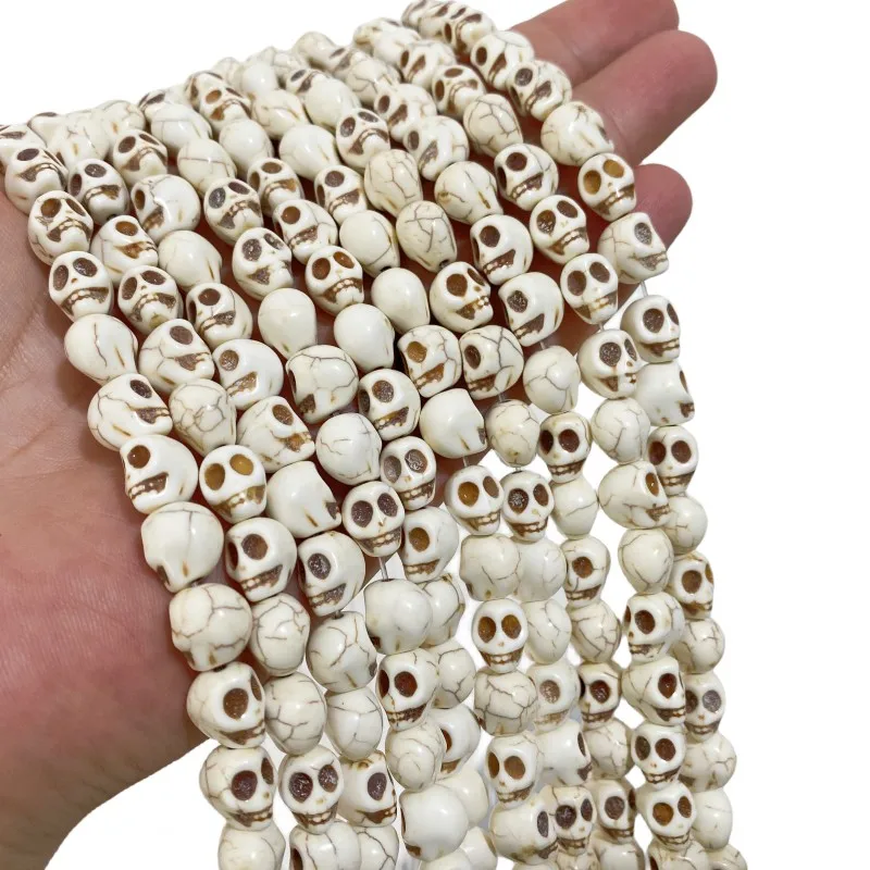 White Marble Howlite Stone Bead Bracelet with Bronze Tube - 10mm