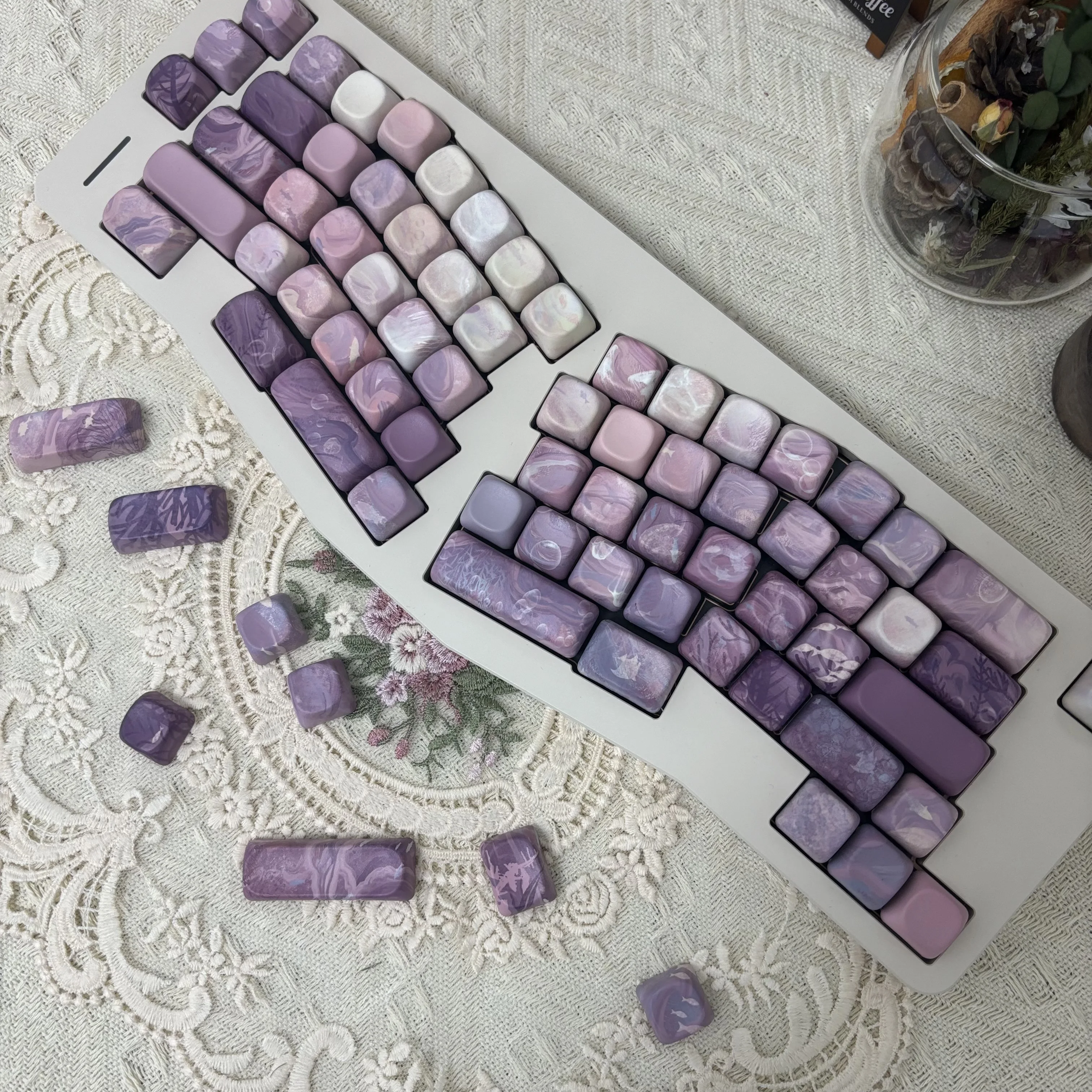 lado MOA gravado, PBT, opaco, roxo estética,