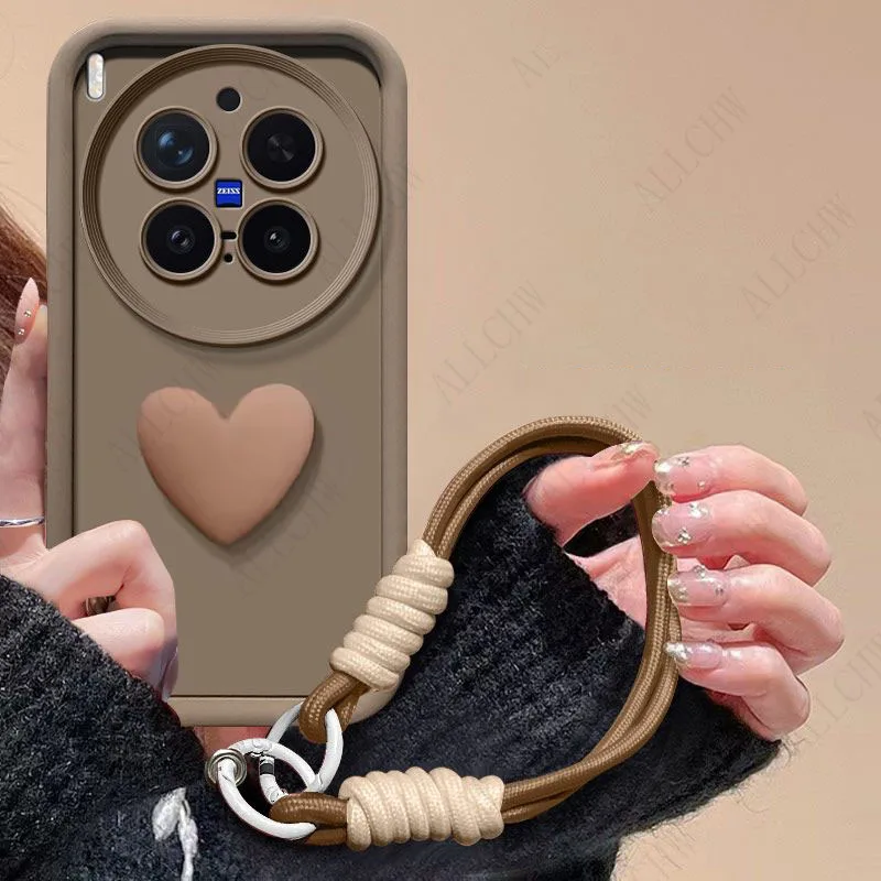 3D Love Heart Strap Shockproof Phone Case Cover