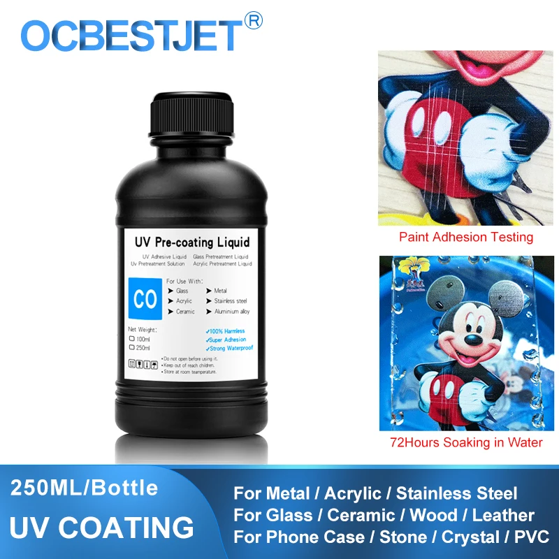 250ML No Odor UV Coating Fluid UV Pretreatment Solution For Flatbed Printer For Glass Wood Metal Crystal Leather Ceramic PVC