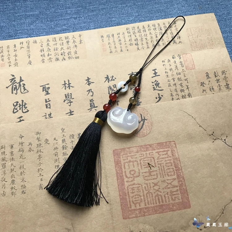 Jade Ancient Style Chalcedony Jade Tassel Accessories Fan Pendants Flute Pendant Sword Tassel Cheongsam Lappet Pendant
