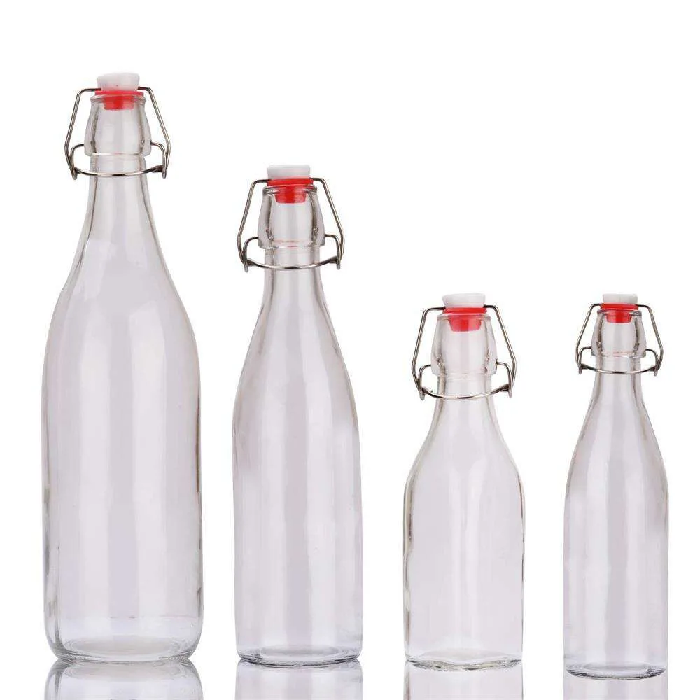 Glass Swing Top Storage Bottle High Flint Various Size Round Glass Bottles  for Sparkling Water MOQ2000 Cheap Custom Print Logo 2