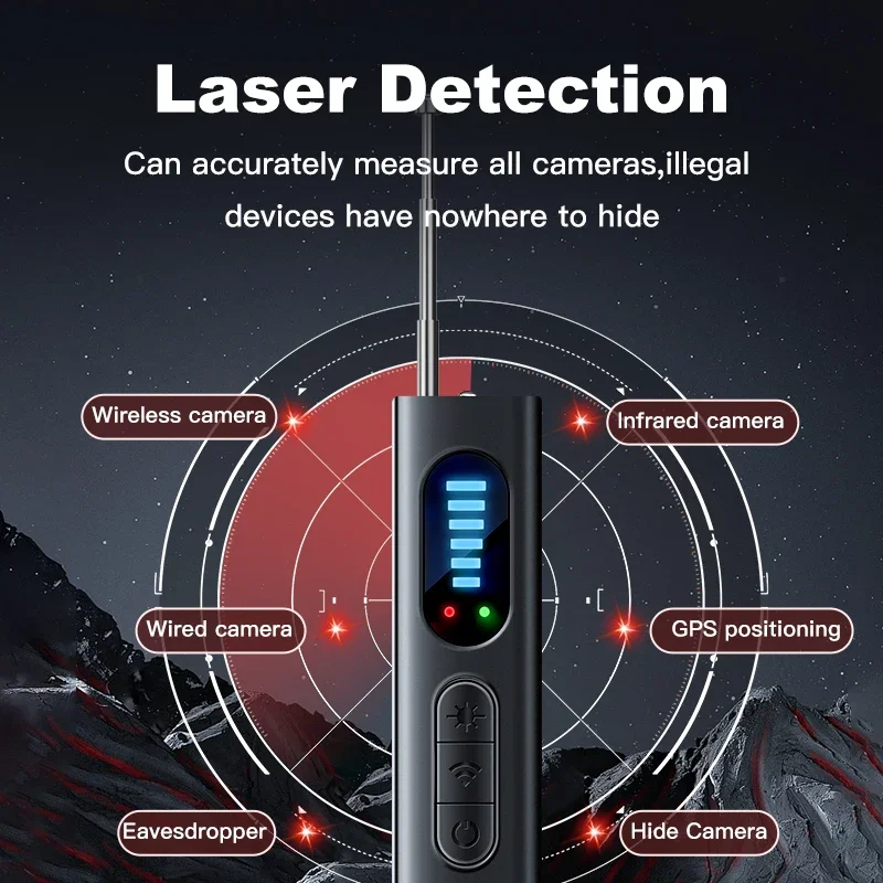 Hidden Camera Detector Anti-Spy Car GPS Tracker Listening Device Bug RF Wireless All Signal Scanner Security Protection