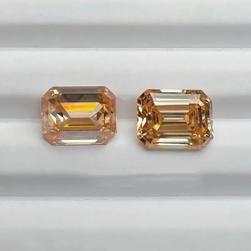 모이사나이트 스톤 에메랄드 컷 샴페인 컬러 실험실에서 재배한 보석 DIY 주얼리 반지 제작용 주요 재료(인증서 포함)